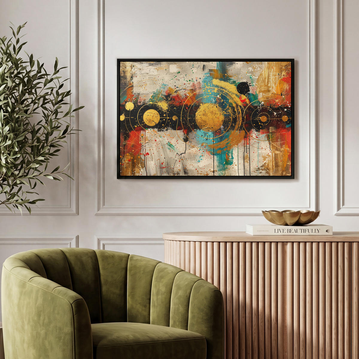 LEINWAND Bilder mit Rahmen - Abstrakt - Kunst - Gold - Modern - 60x40 - Multicolor, Textil (60/40cm) - MuchoWow