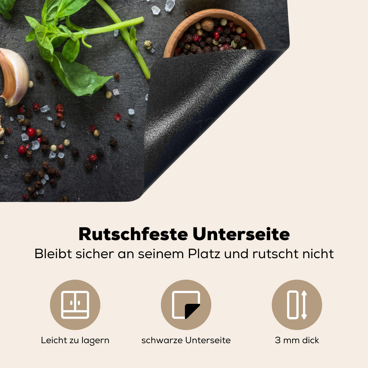 HERDABDECKPLATTE Limette - Kräuter - Gewürze - Grün - Grau - Beton 59x51 cm - Grün, Kunststoff (59/0.2/51cm) - MuchoWow