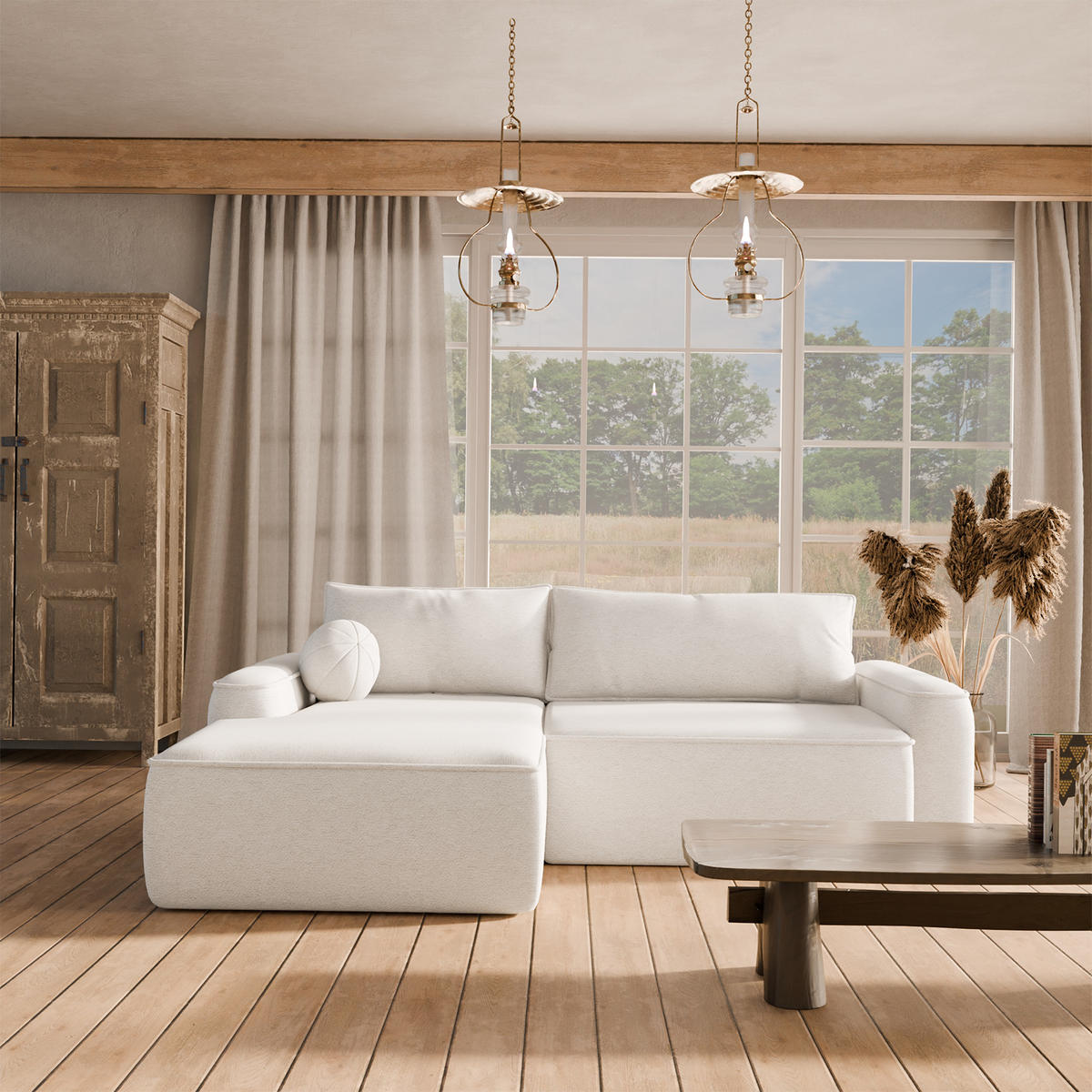 ECKSOFA OTATTI mit Schlaffunktion, Creme - Ecru, Textil (245/160cm) - Fedve