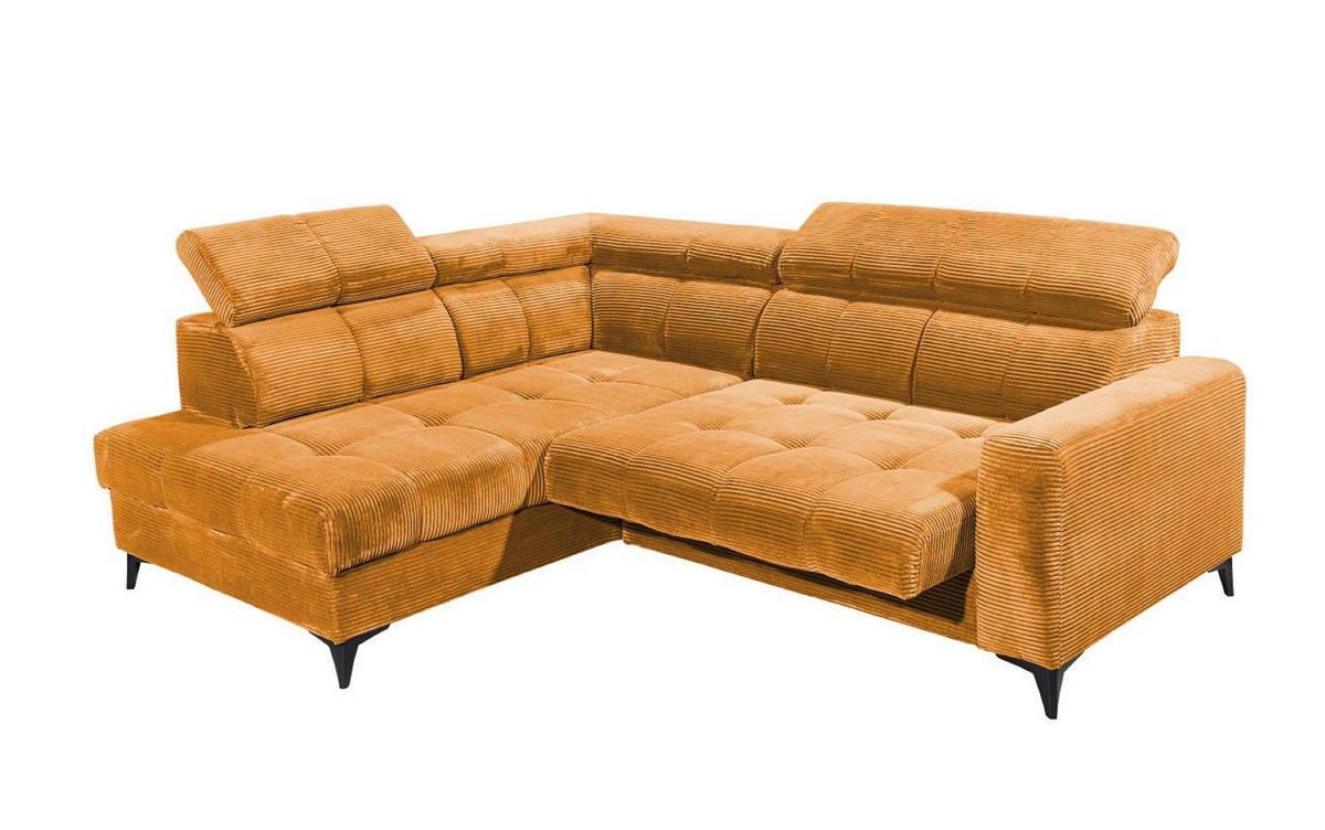 ECKSOFA mit elektronische Sitztiefenverstellung, USB-Anschluss und stilvollem Breitcord-Bezug - Gelb, Textil (243/200cm) - ed exciting design