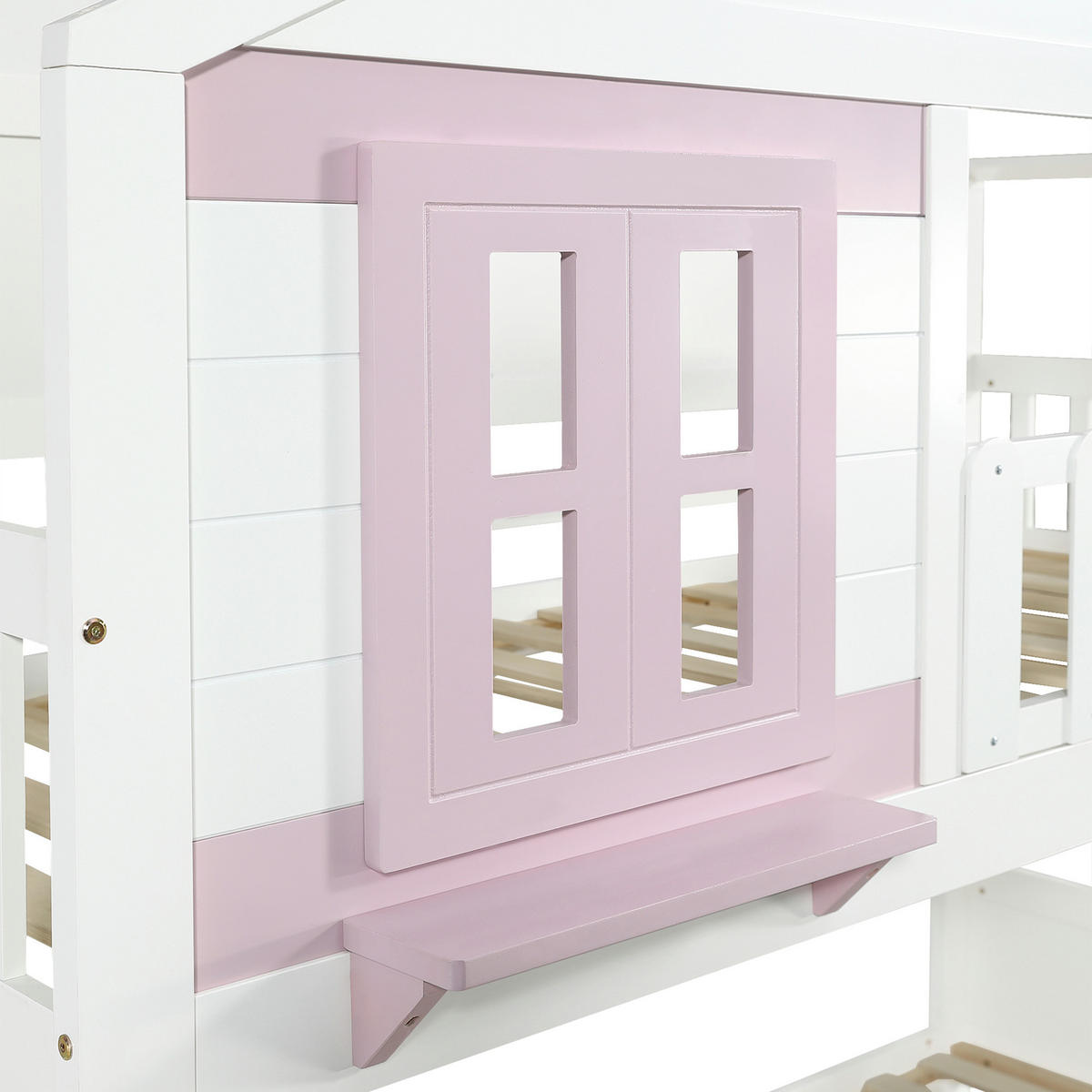 ETAGENBETT Mit Rollbett Weiß/Rosa 90x200 cm - Pink, Holz (90/200cm) - ComfortXL