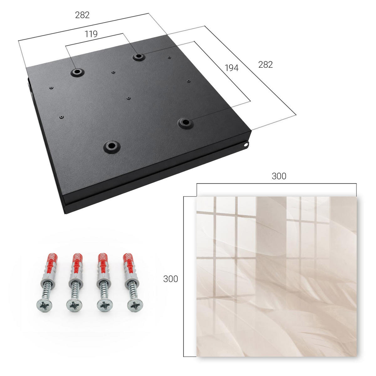 SCHLÜSSELBOX Schwarz 30x30 cm- Türöffnung nach rechts - Cremige Leichtigkeit - Creme, Metall (30/30/5cm) - TULUP