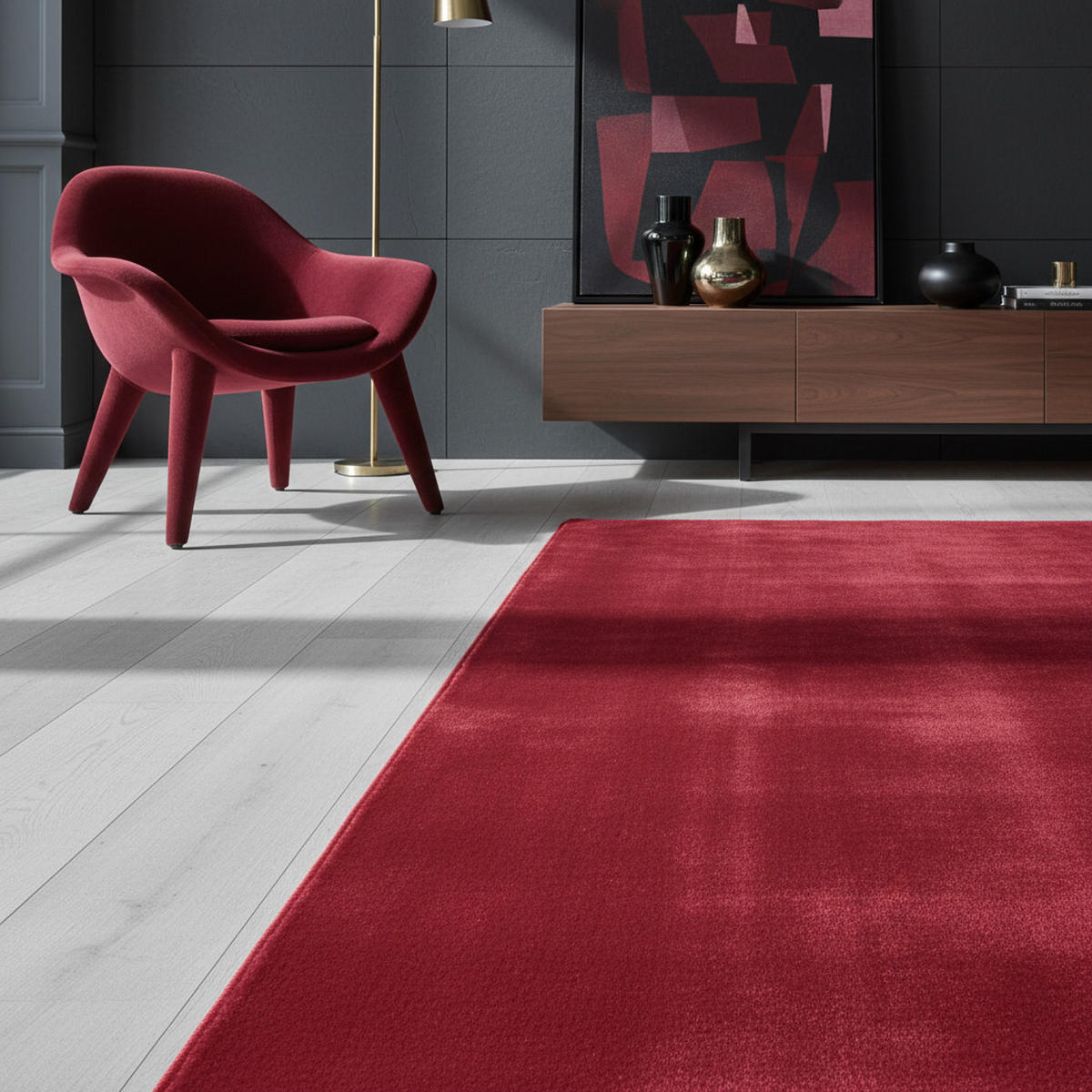 KURZFLORTEPPICH Waschbar ISAR, einfarbig, aus Polyester, Rot, 60 x 100 cm - Rot, Textil (100/60cm) - KADIMA DESIGN