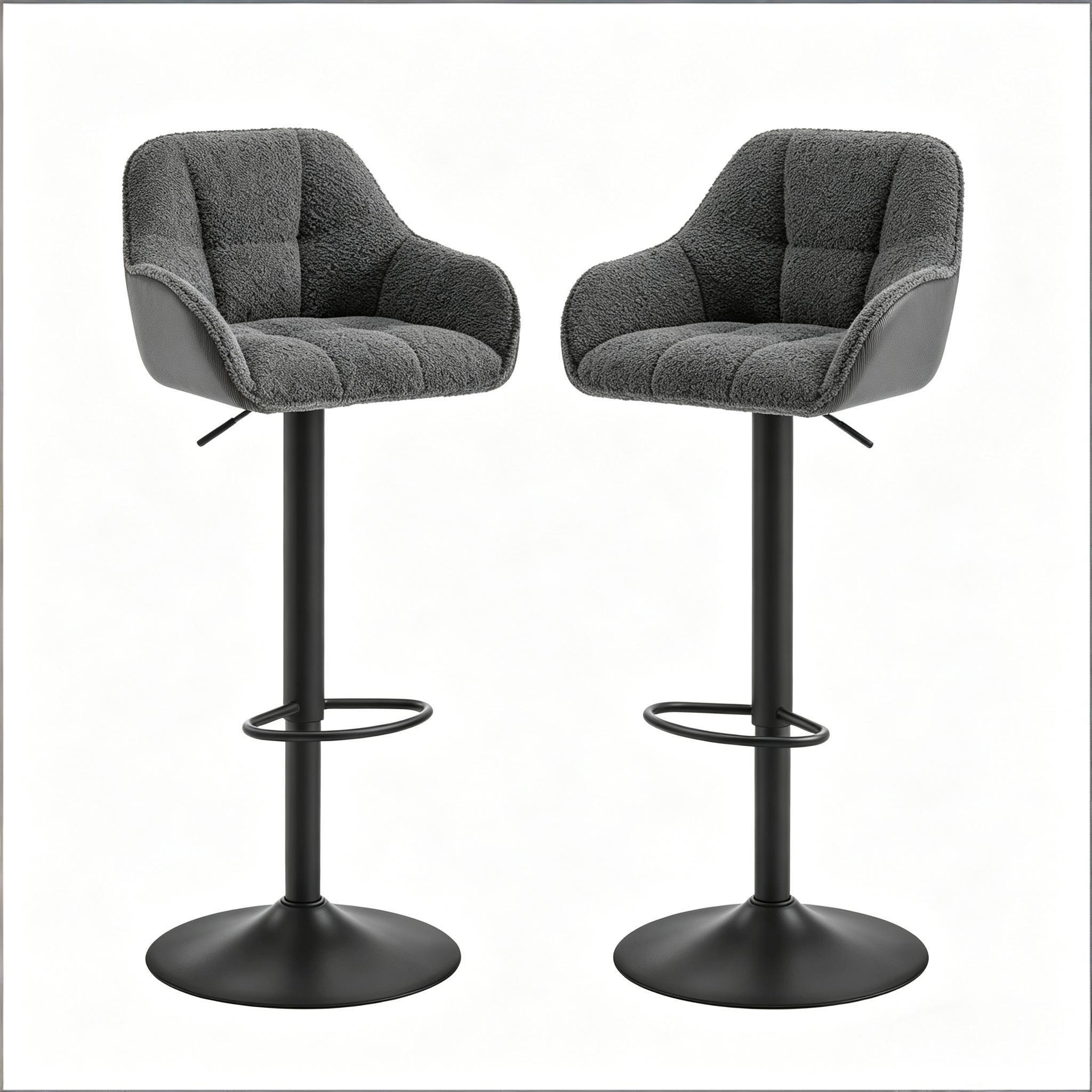 BARHOCKER 2er-Set Dunkelgrau drehbar & höhenverstellbar mit Rückenlehne - Dunkelgrau, Metall (50/109/52cm) - PANGIVO