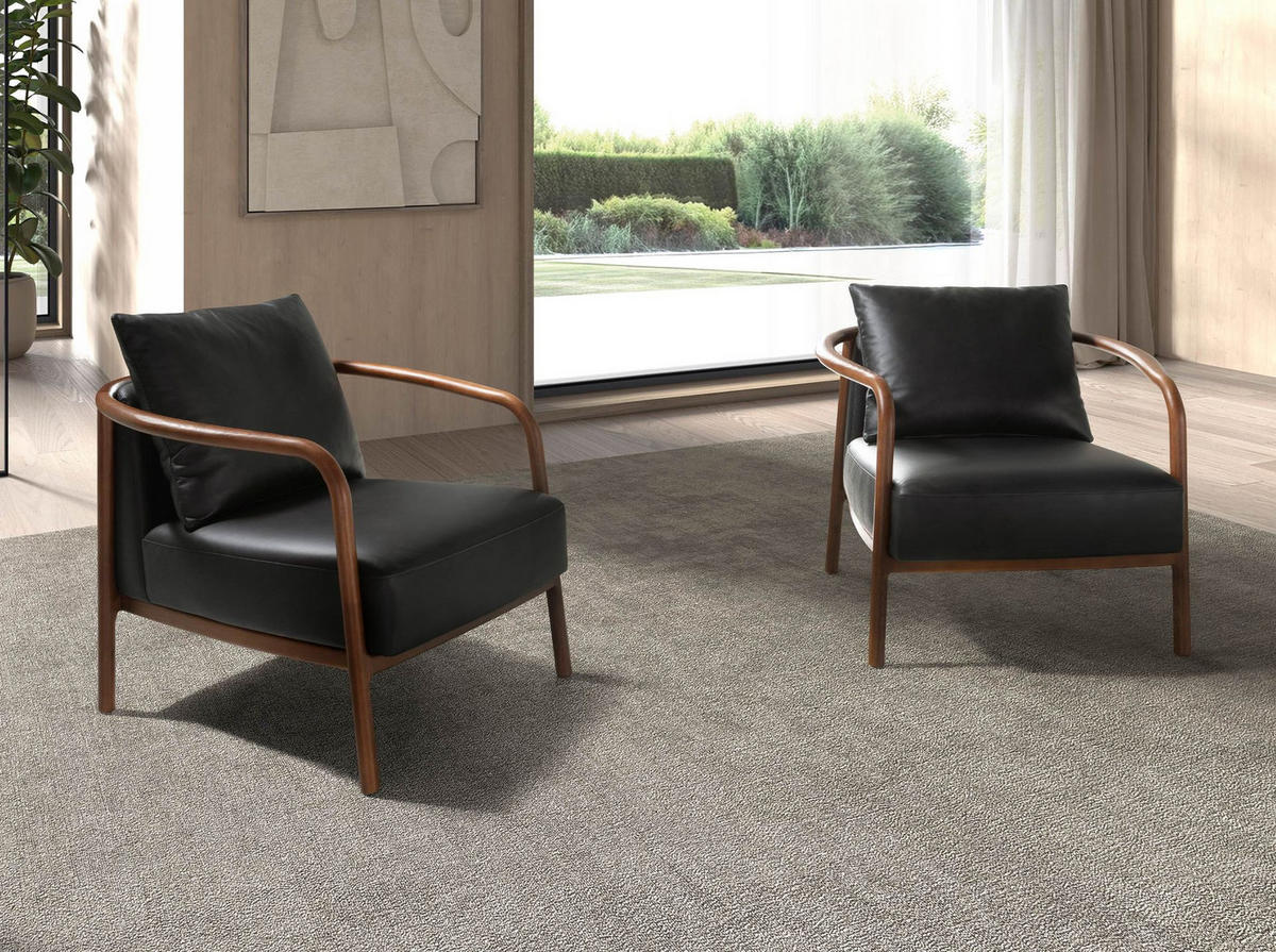 SESSEL Schwarzer Lederstuhl 75/81/80 cm - Walnussfarben/Schwarz, Leder/Holz (75/80/81cm) - ANGEL CERDA