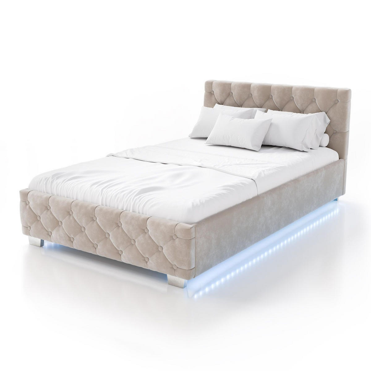 POLSTERBETT Nizza Beige 120x200 cm mit Bettkasten und LED - Beige, Holzwerkstoff (120/200cm) - Juskys