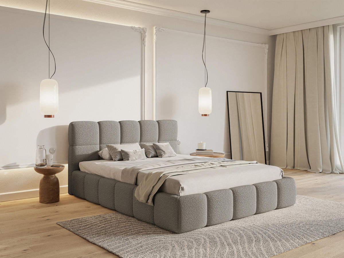 POLSTERBETT Cloudy Grau Boucle mit Bettkasten 180 cm - Grau, Textil (180/200cm) - Selsey