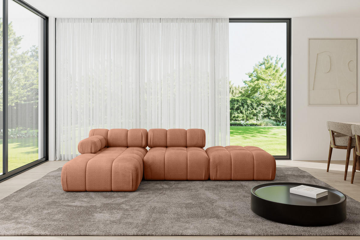 ECKSOFA modulares Sofa Lizur-L1 - 285x160x70 cm Apricot Velours - Koralle, Holzwerkstoff/Textil (285/160cm) - ALTDECOR