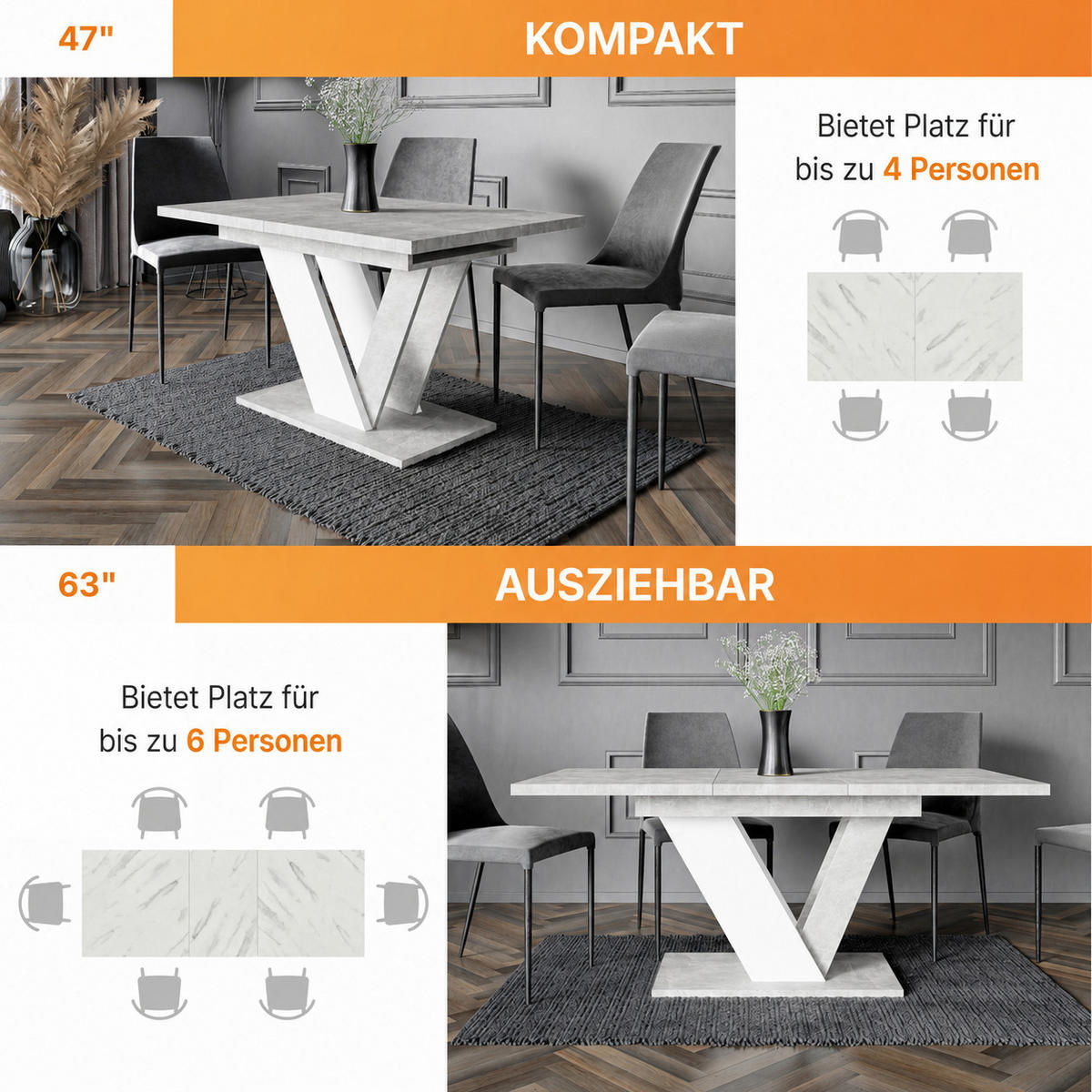 ESSTISCH Ausziehbar 120-160 cm Steingrau - Grau, Holzwerkstoff (160/80/75cm) - Home Collective