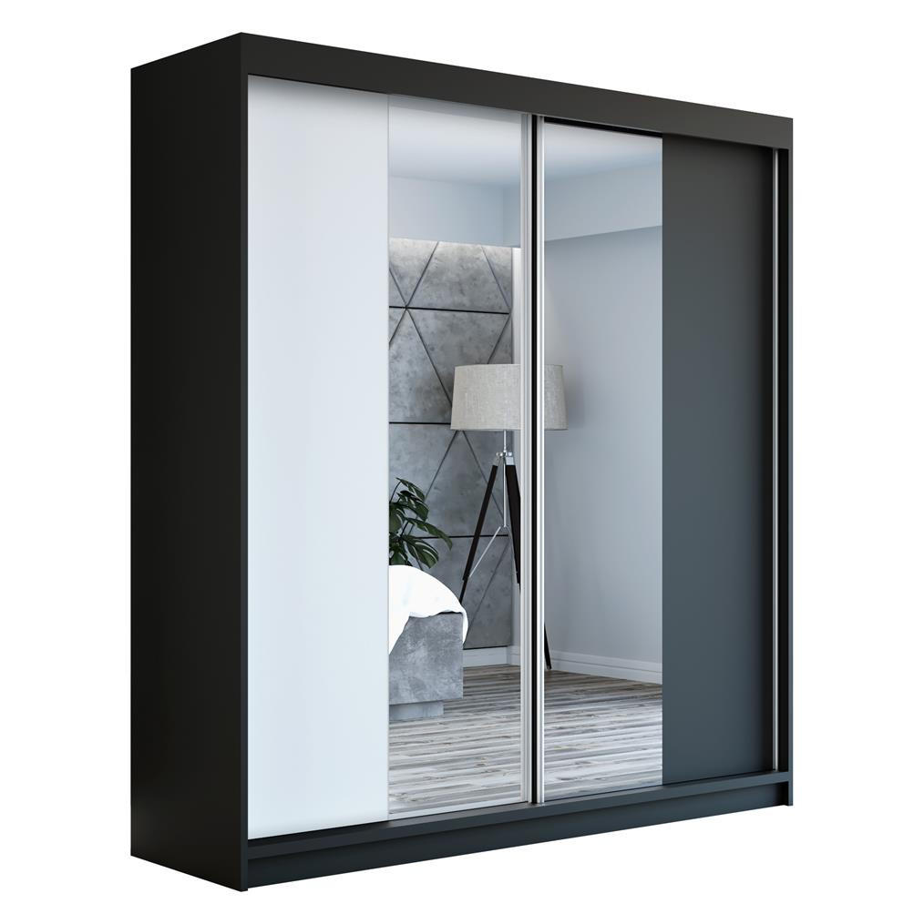 SCHWEBETÜRENSCHRANK 120 CM NEO Farbe: Schwarz / weiß / schwarz - Schwarz/Weiß, Holzwerkstoff (120/215/59.5cm) - A&J MöbelLand
