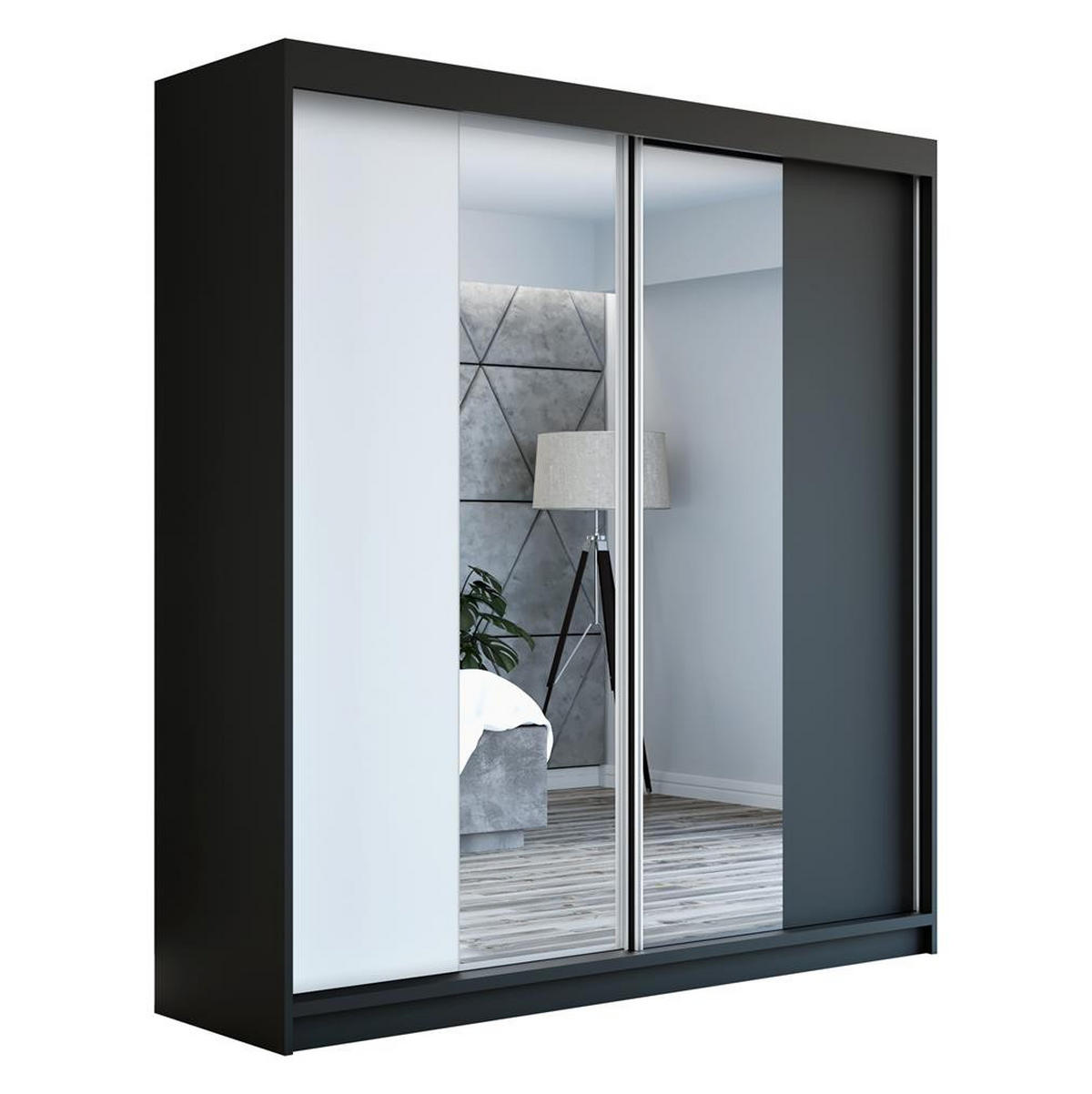 SCHWEBETÜRENSCHRANK 180 CM NEO Farbe: Schwarz / weiß / schwarz - Schwarz/Weiß, Holzwerkstoff (180/215/59.5cm) - A&J MöbelLand