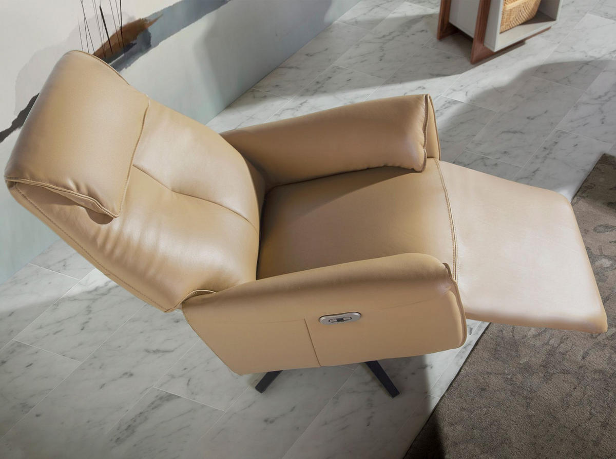 LEDERDREHSESSEL relax arena - Sandfarben/Beige, Leder/Metall (79/108/83cm) - ANGEL CERDA