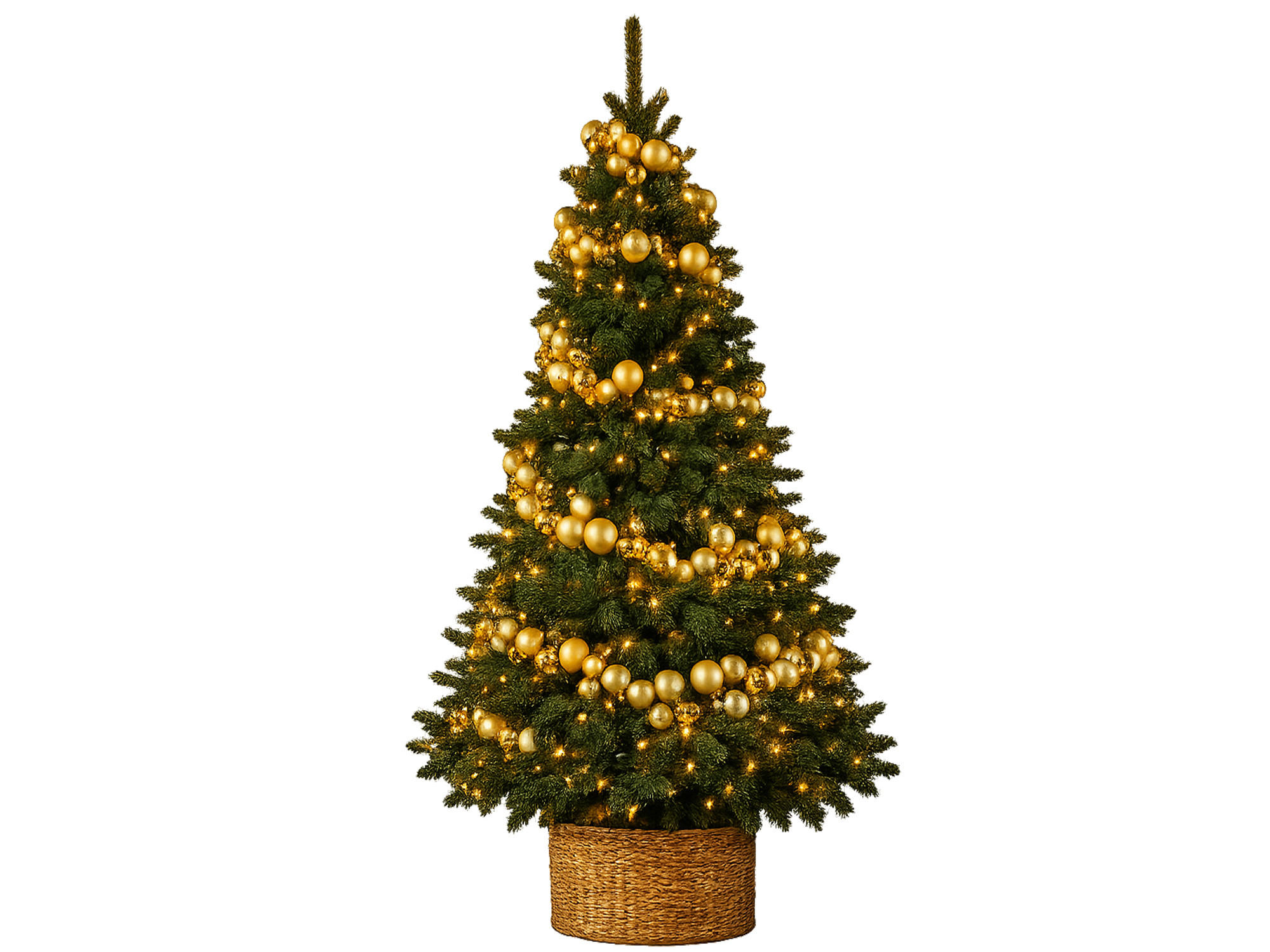 WEIHNACHTSBAUM künstlicher 180 cm – KÖNIGSGOLD II, geschmückt mit 240-teiligem Weihnachtsbaumschmuck, inkl. Ständer - Goldfarben/Grün, Kunststoff/Metall (119/180cm) - LAALU
