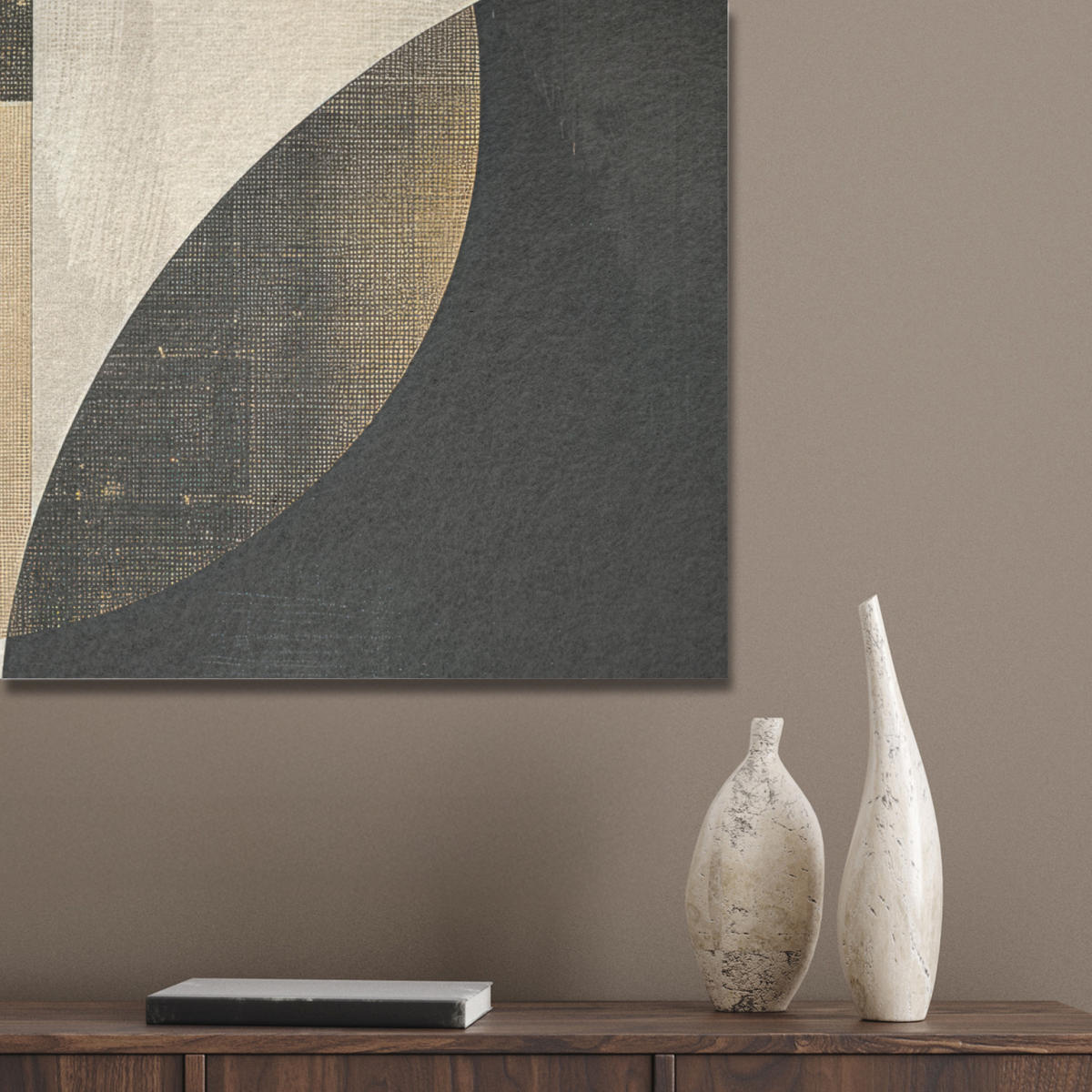 AKUSTIKPANEEL Abstrakt - Geometrische Formen - Schwarz - Gold 90x90 cm - Ecru, Textil (90/0.9/90cm) - MuchoWow