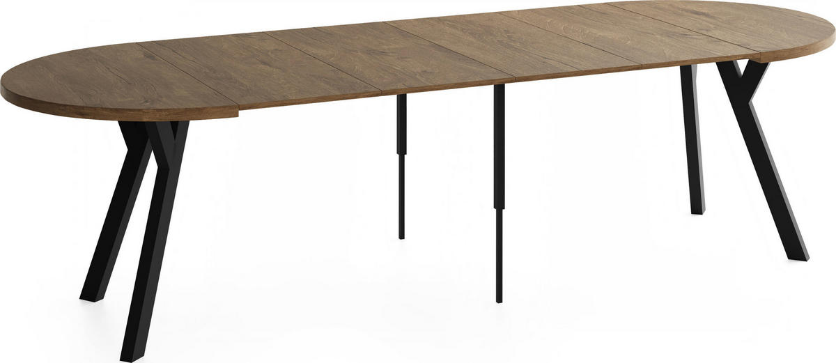 ESSTISCH Vero rund ausziehbar verlängerbar, Eiche Braun Rustikal 100-300/100/77 cm - Alteiche/Schwarz, Holz/Holzwerkstoff (100/300/76.5cm) - WFL GROUP
