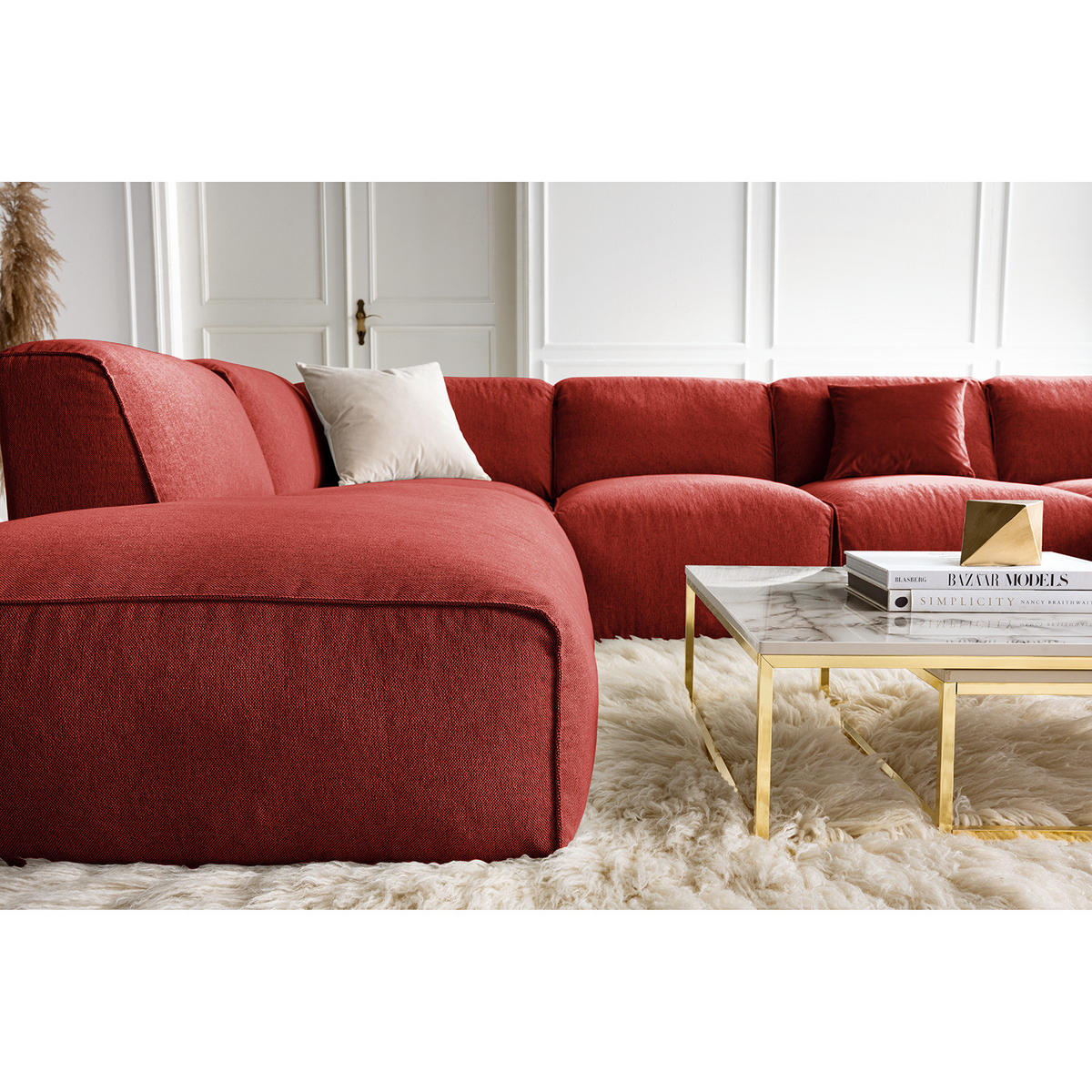 WOHNLANDSCHAFT mit Longchair - Rot/Schwarz, Kunststoff/Textil (325/71/235cm) - home24