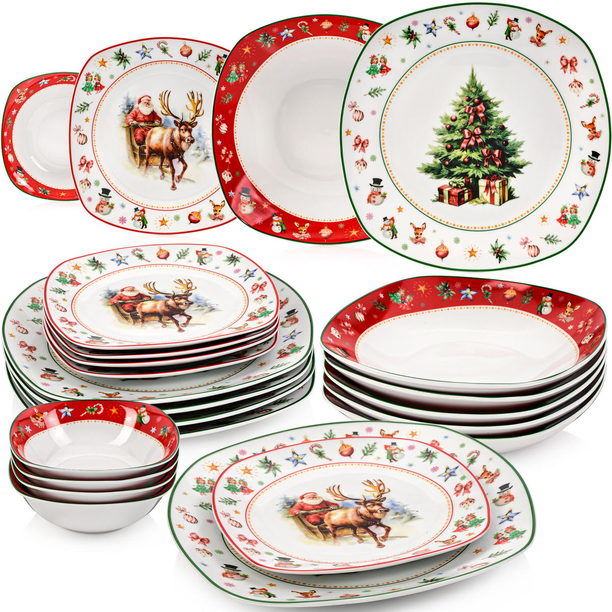 TAFELSERVICE BILGOLA CHRISTMAS DESIGN - 24 teilig aus Porzellan - Weiß, Keramik (50/30/70cm) - Sänger