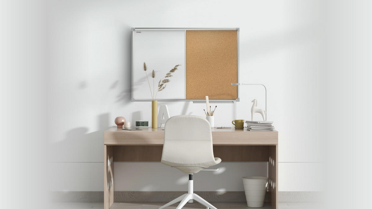 KOMBITAFEL Whiteboard und Kork-Pinnwand mit Alurahmen 90x60cm - Weiß, Metall (90/60/1.4cm) - ALLboards