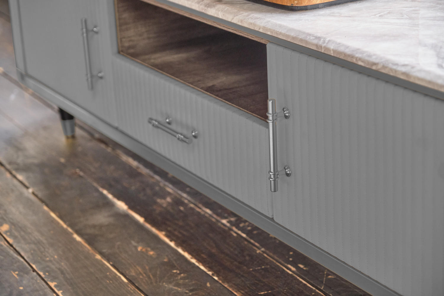 Thumbnail - Kawola Lowboard, Grau, Schwarz, Kunststoff, Oval, 200x45x40 cm, Wohnzimmer, Wohnwände, Lowboards, Lowboards stehend