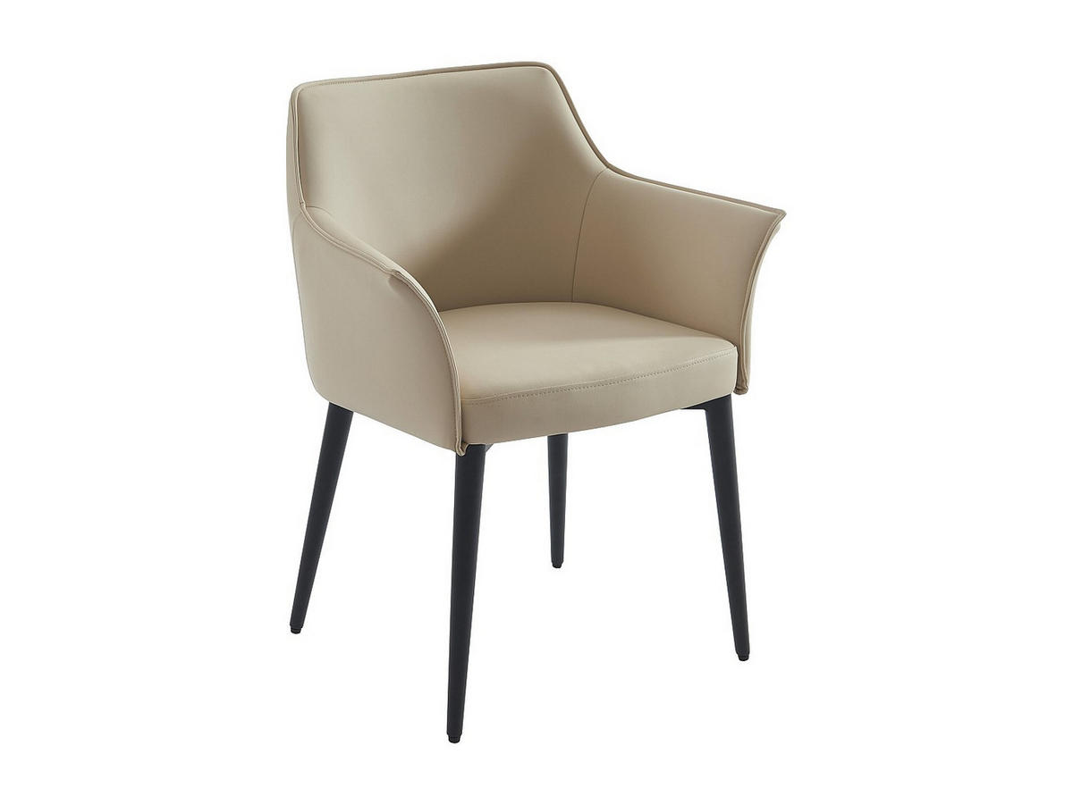 STUHL mit Armlehnen 2er-Set - Kunstleder & schwarzes Metall - Beige - MIALOV - Beige, Leder (61.5/78/57cm) - Vente-Unique