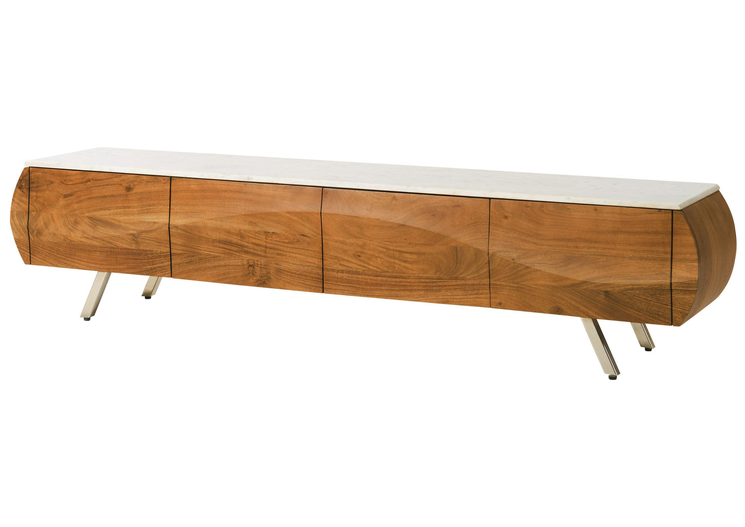 TV-BOARD Akazie 204x40x45 natur lackiert / Marmor weiß MONTREAL #124 - Naturfarben, Holz (40/45/204cm) - Massivmoebel24