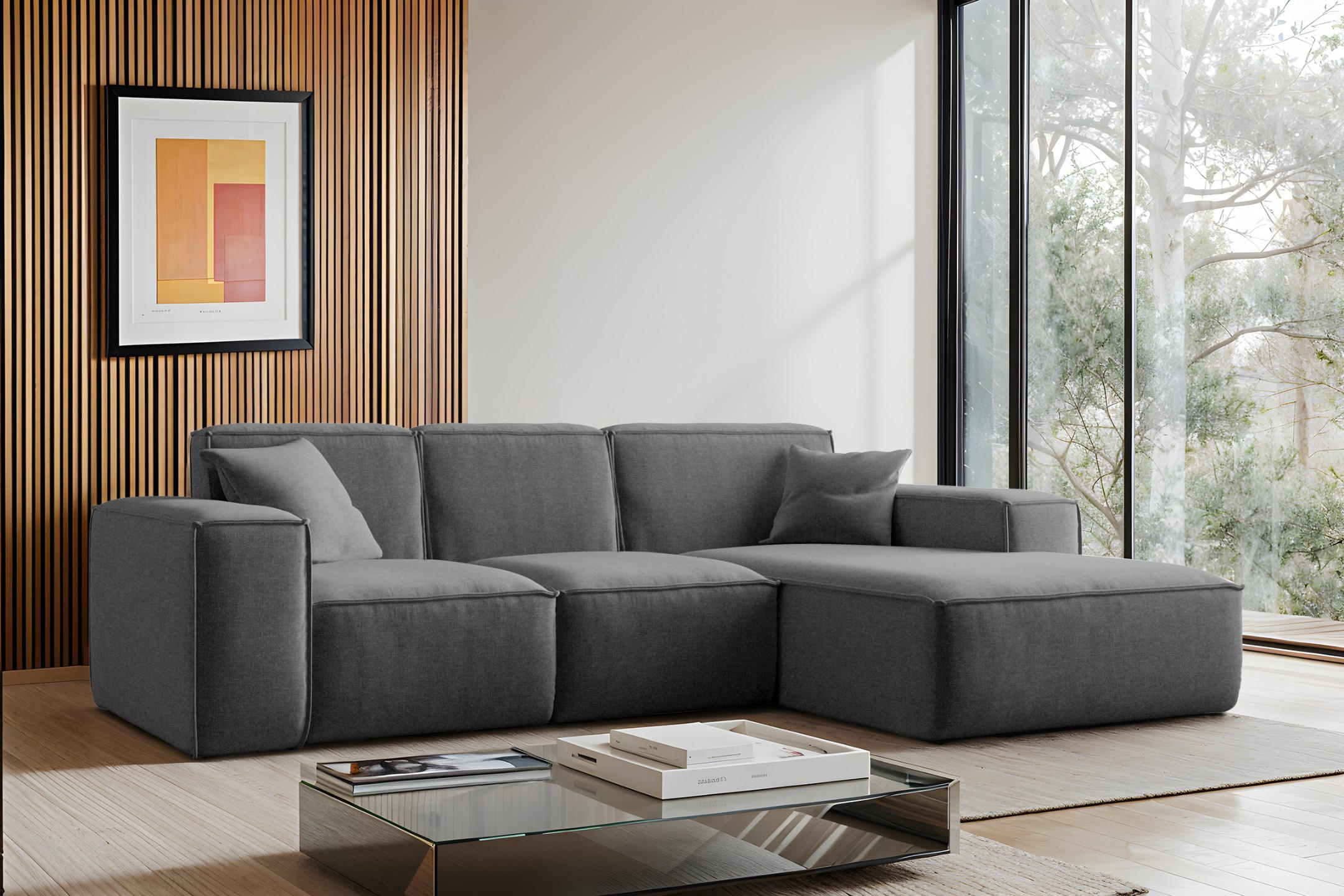 ECKSOFA L-Form Siena Stoff Maloy Graphit Rechts - Graphitfarben, Holz (266/165cm) - Kaiser Möbel