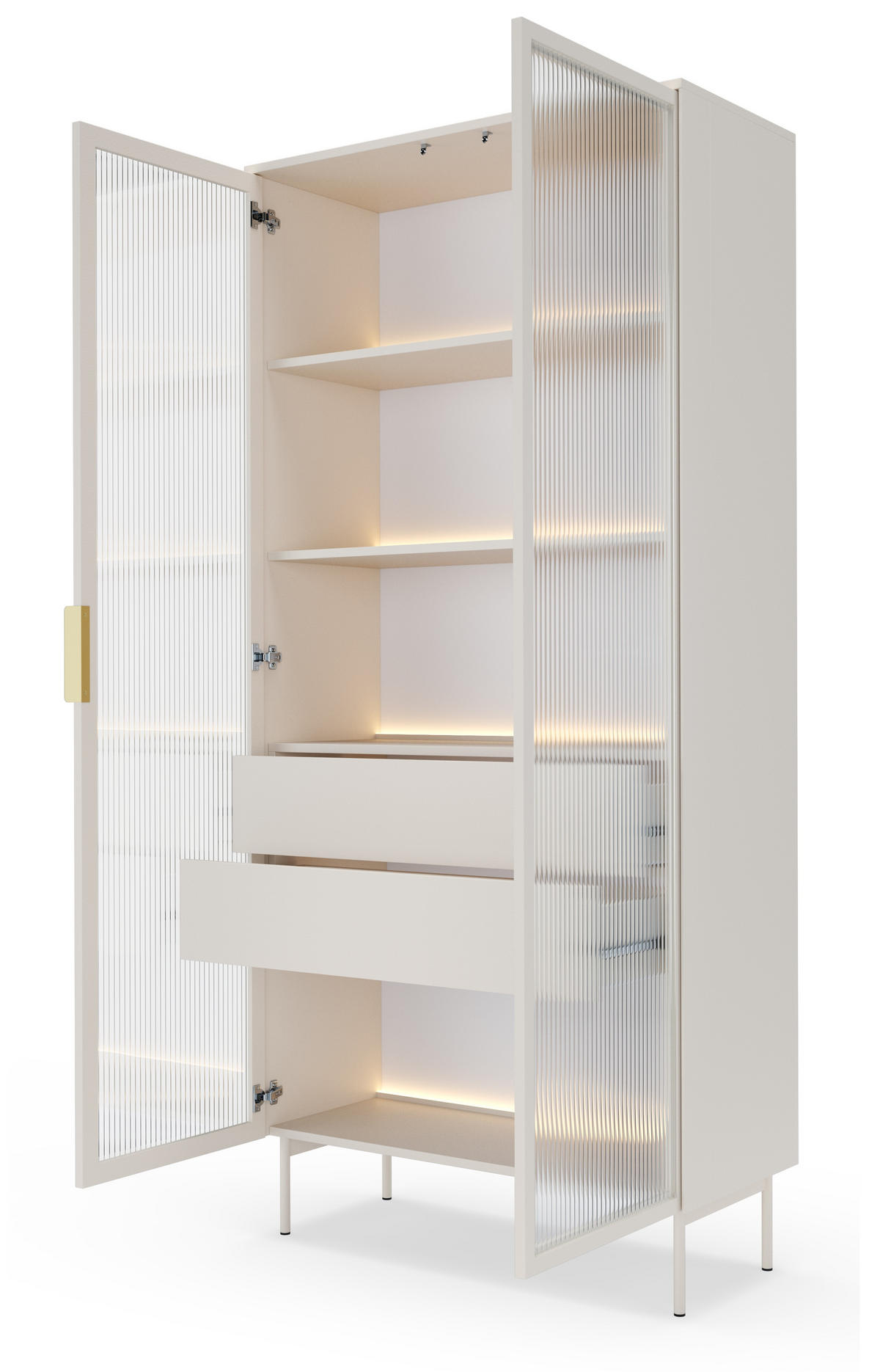 VITRINENSCHRANK 90 cm mit LED Senzia, 2 Türen, Schubladen, Kaschmir - Kaschmir, Holz (92/195/39cm) - Emporius