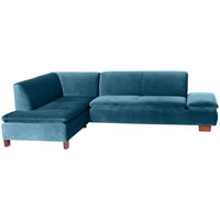 ECKSOFA mit Ottomane links Kaye Bezug Samtvelours Buche nussbaum dunkel / petrol - Blau, Kunststoff (190/270cm) - 58aufmkessel