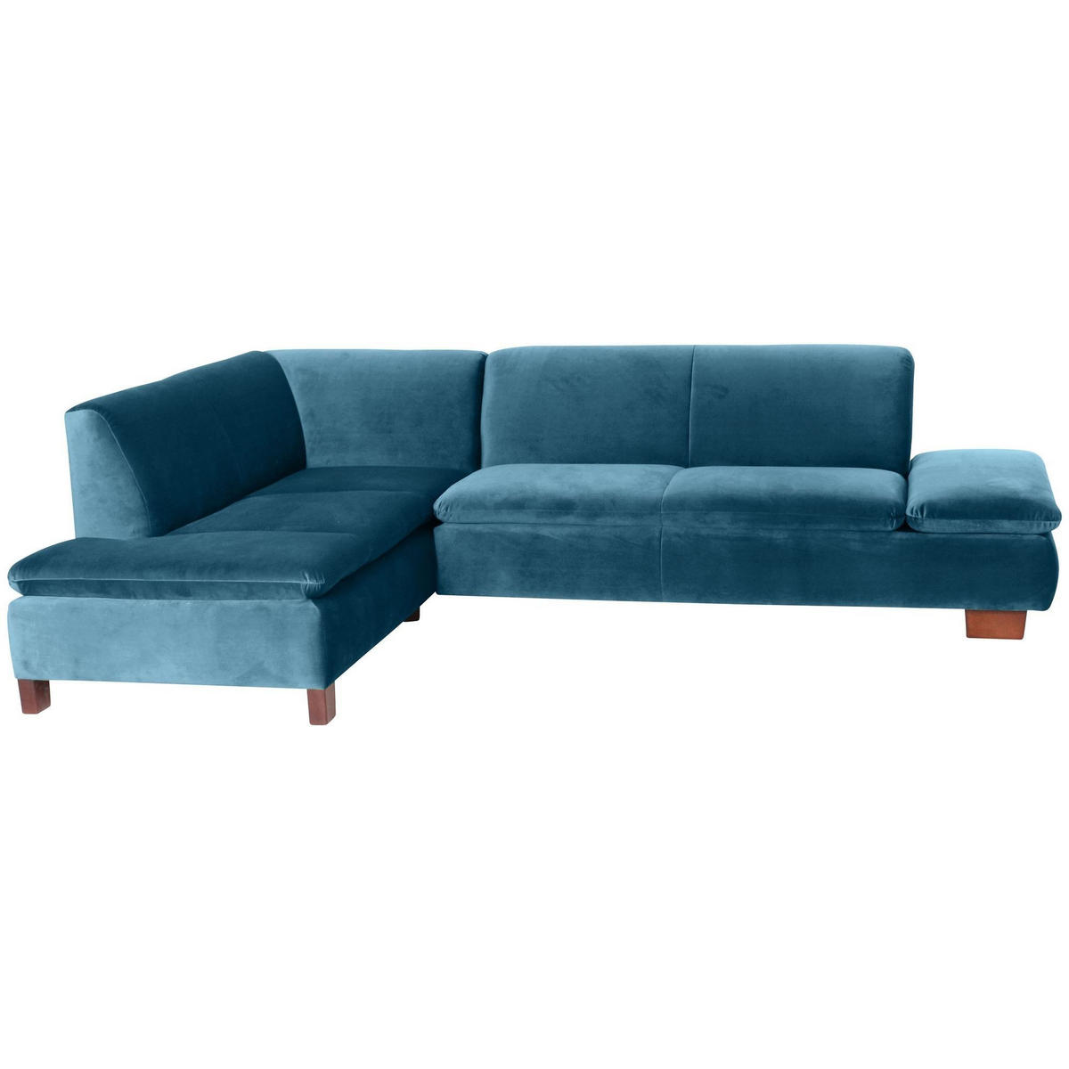 ECKSOFA mit Ottomane links Kaye Bezug Samtvelours Buche nussbaum dunkel / petrol - Blau, Kunststoff (190/270cm) - 58aufmkessel