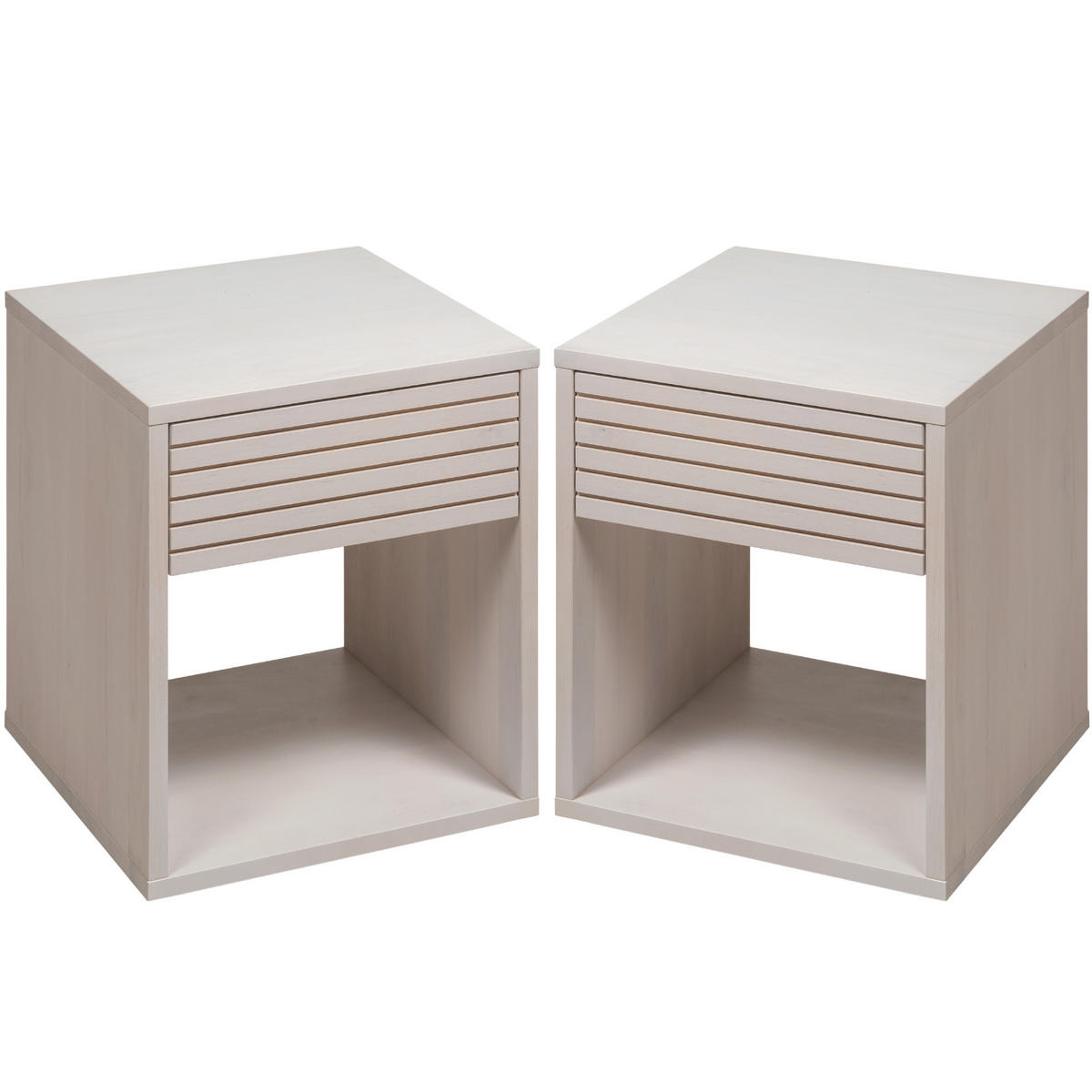 NACHTTISCH Emma 2er Set, weiße Birke, 38/40/50 cm - Weiß, Holz (40/50/38cm) - WOODEK