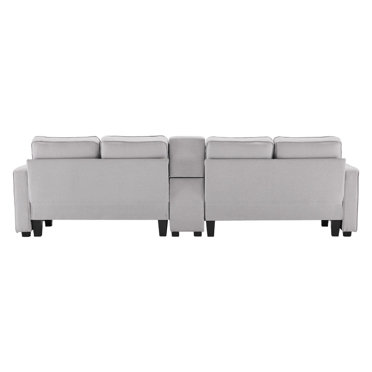 SOFA 4-Sitzer Leinenstoff Konsole 2 USB & Getränkehalter 4 Kissen Grau - Grau, Holz (83/88/290cm) - FLIEKS