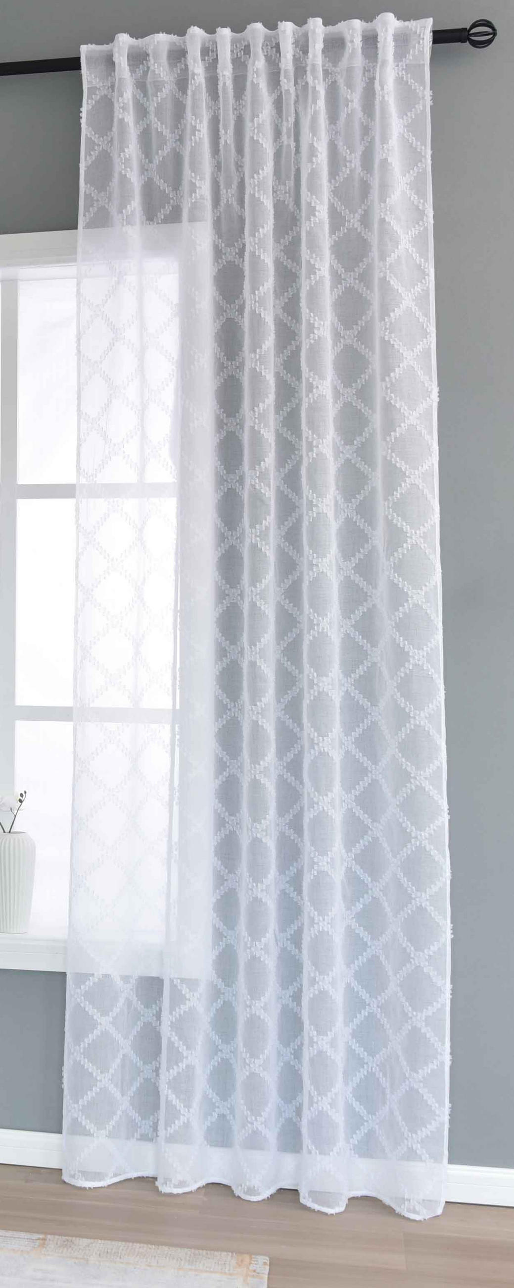 GARDINE VALENCIA HxB 245x145 cm Natur Diamond - Weiß, Textil (145/245cm)