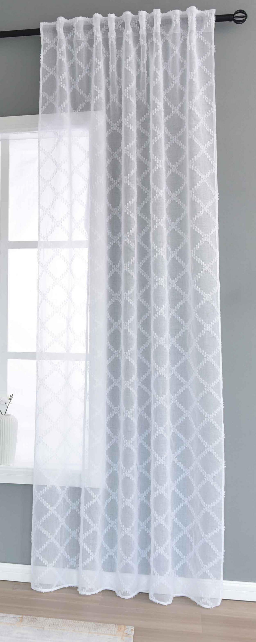 GARDINE VALENCIA HxB 245x145 cm Natur Diamond - Weiß, Textil (145/245cm)
