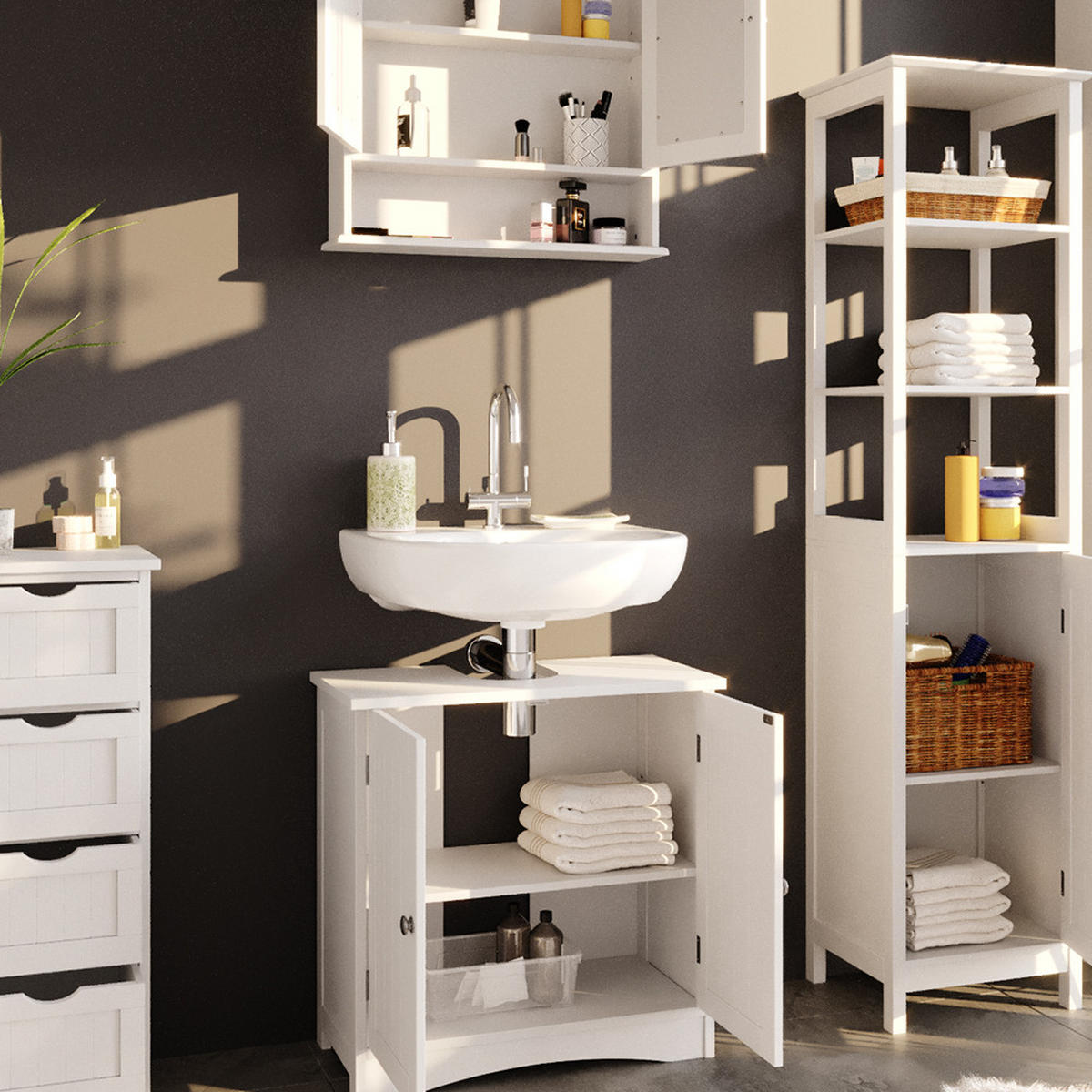 BADMÖBEL-SET Bianco Weiß 4 Teile - Weiß, Holzwerkstoff (60/60/30cm) - Vicco