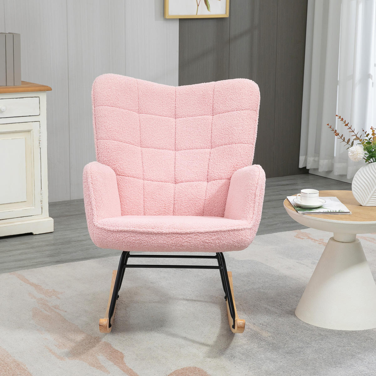 SCHAUKELSTUHL Sessel Relaxsessel bis 120 kg, Polyester, Rosa 98x71x101cm - Rosa/Naturfarben, Buchenholz/Textil (98/101/71cm) - HOMCOM