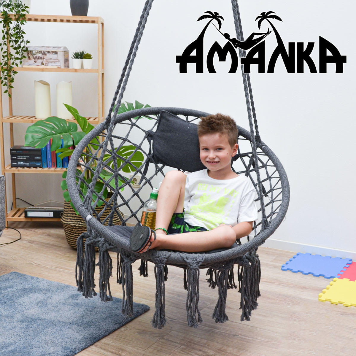 HÄNGESESSEL bis 120kg, 80/80/50cm, Grau - Grau, Naturmaterialien (60/50/80cm) - Amanka