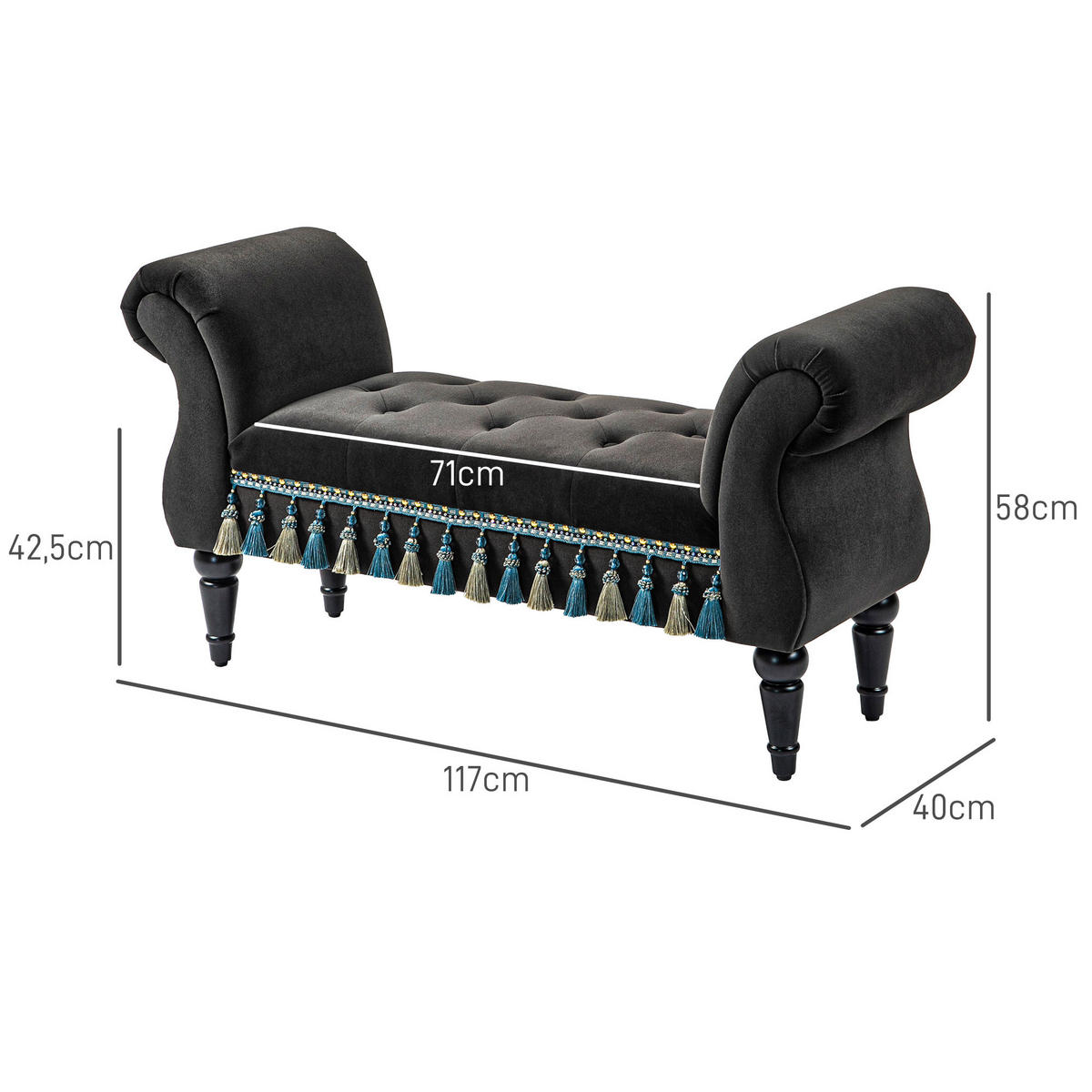 LUXUS Polsterbank, Schaumstoff, Dunkelgrau, 117 x 40 x 58 cm - Hellgrau, Kunststoff (40/58/117cm) - HOMCOM