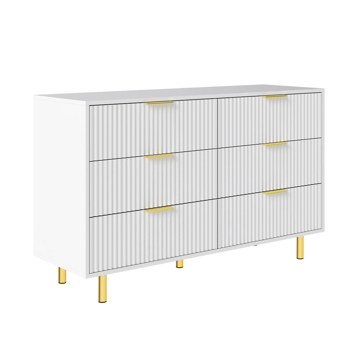KOMODA bílá a zlatá 6 zásuvek 120 cm moderní - bílá, kompozitní dřevo (120/72/40cm) - Urban Meuble