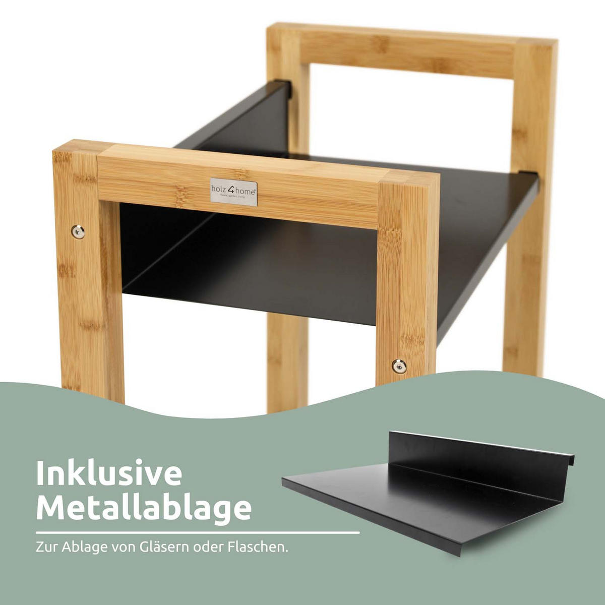 GETRÄNKEKISTENREGAL inkl. Ablage - Bambus / Schwarz - 2 Kisten - Naturfarben, Holz (56/71/32cm) - holz4home