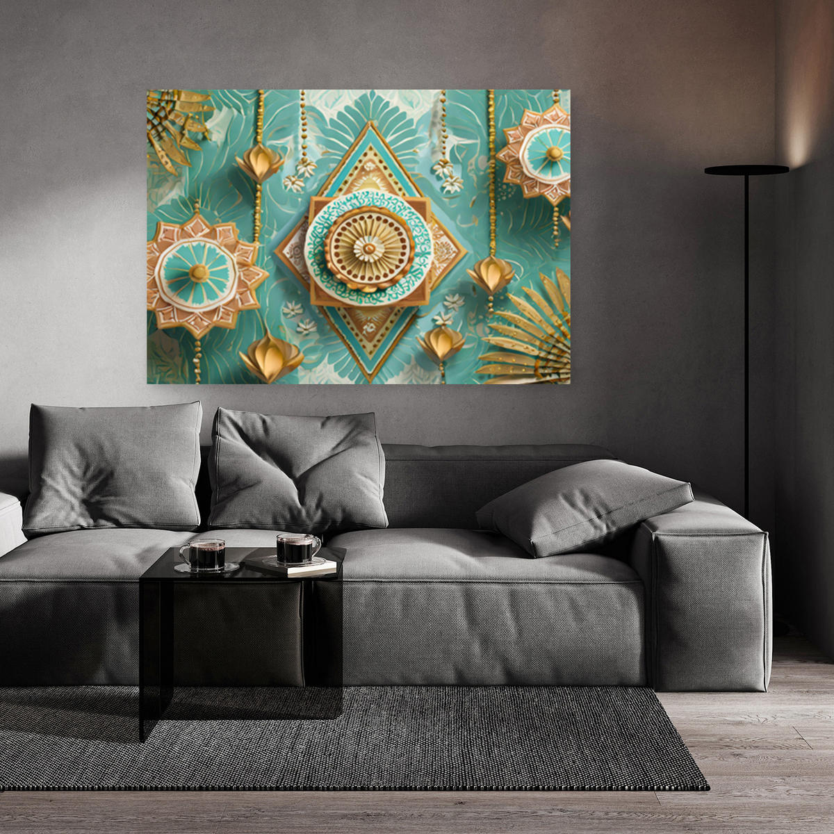 WANDBILD mandala arabisch orientalisch - Blau, Textil (60/40cm) - Feeby