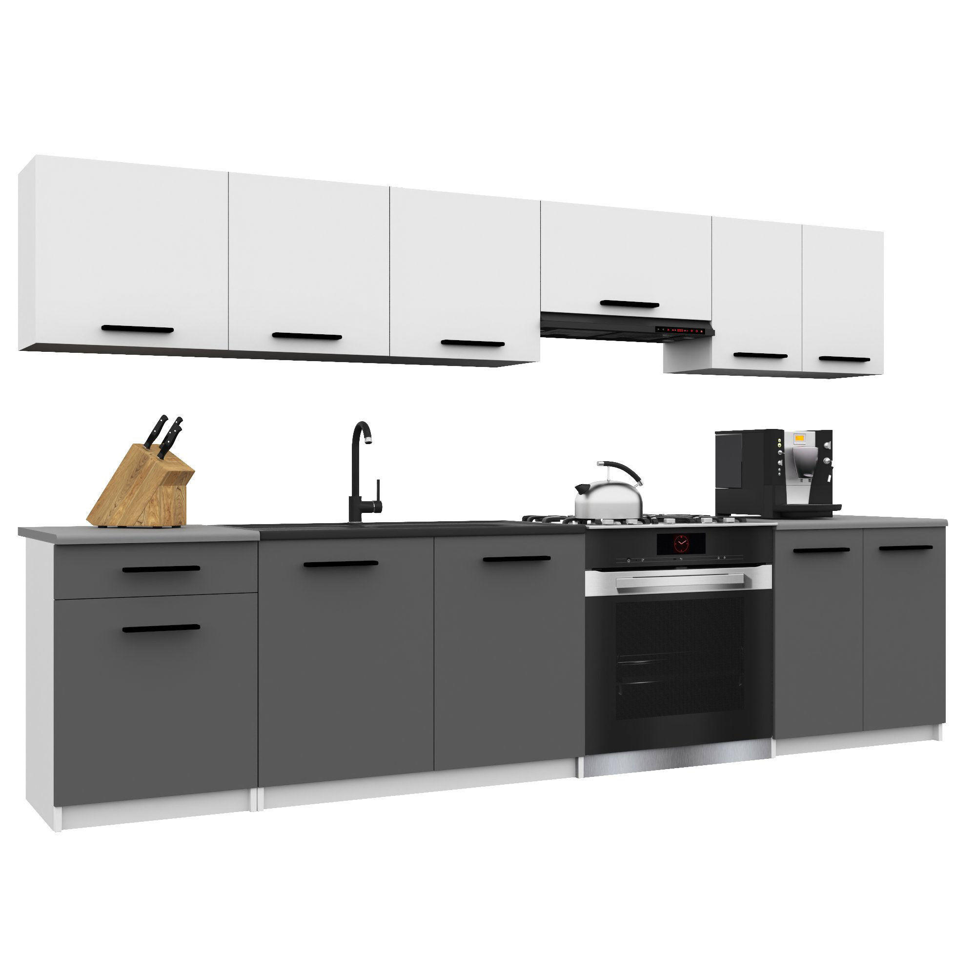 KÜCHENZEILE Italia 2 240 cm, mit Arbeitsplatten, Weiß-Grau - Weiß/Grau, Holz (240/143/60cm) - B BELINI GROUP
