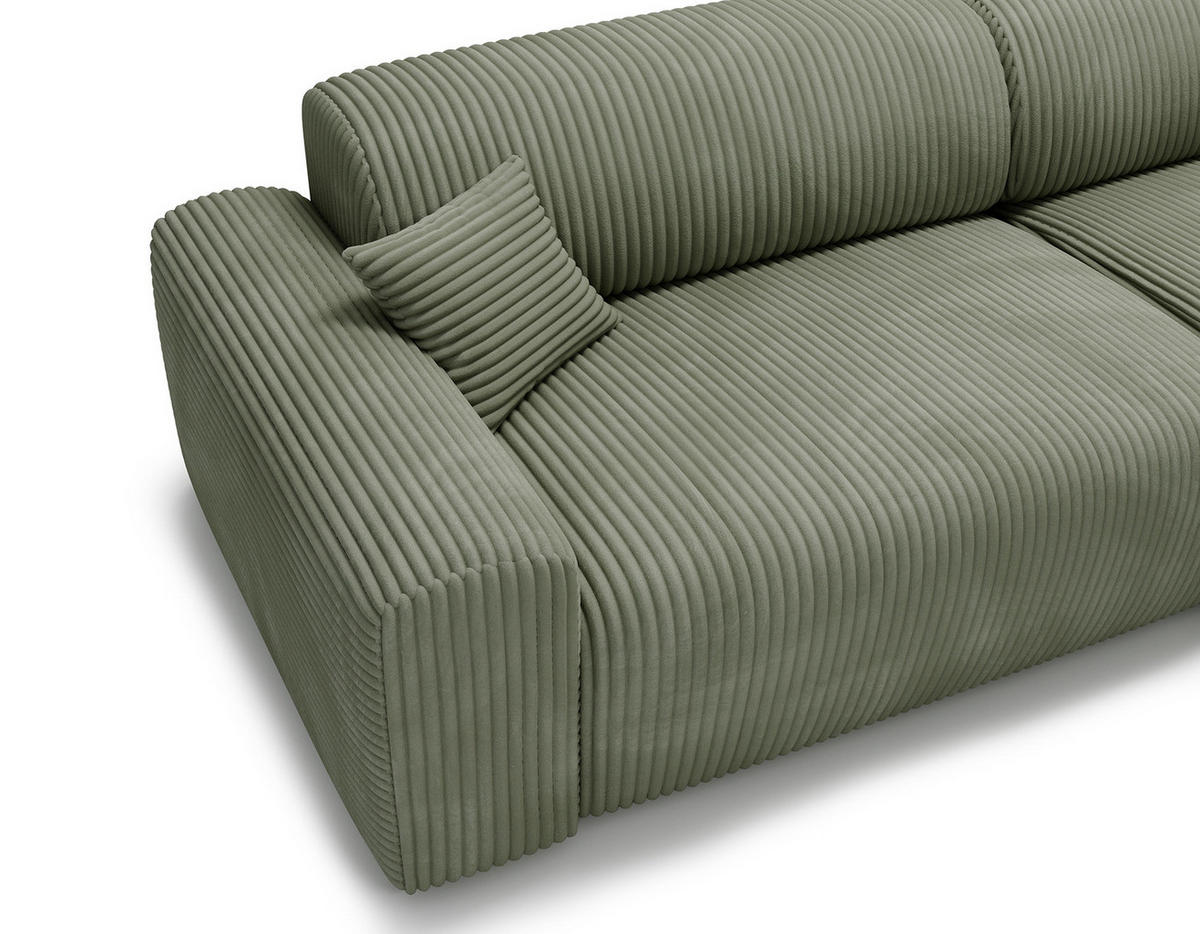 ECKSOFA mit Longchair - Cord - Schwarz/Grün, Kunststoff/Textil (284/178cm) - home24