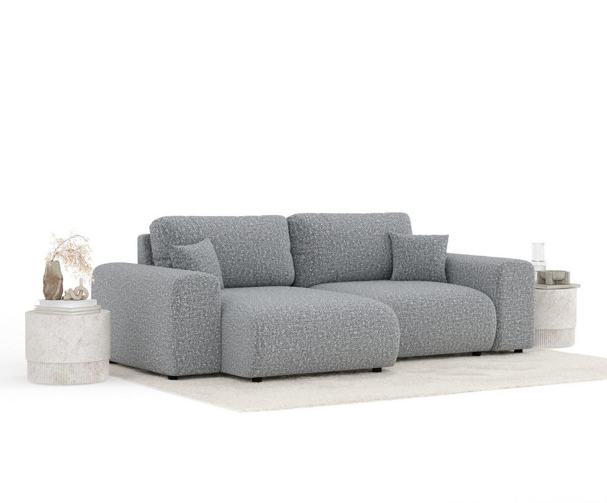 ECKSOFA Zanzibar Grau Plüschstoff - Schwarz/Grau, Holz/Holzwerkstoff (237/144cm) - Maison de Reve