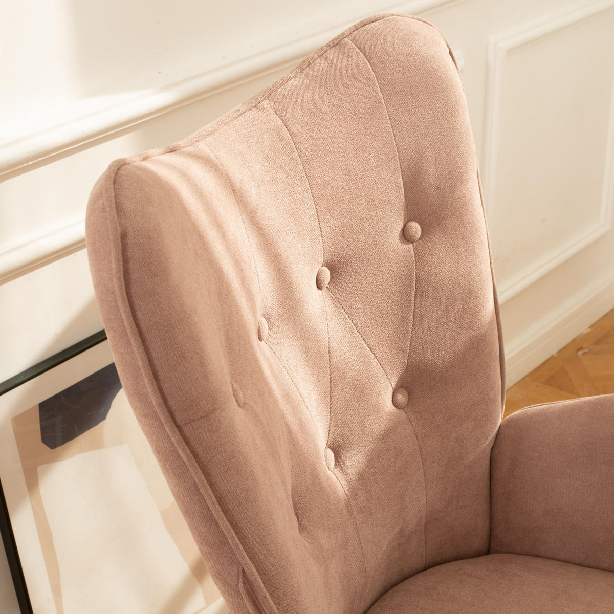 OHRENSESSEL in Webstoff, Pink - Pink, Holz/Textil (65.5/106/67.5cm) - Meubles Cosy