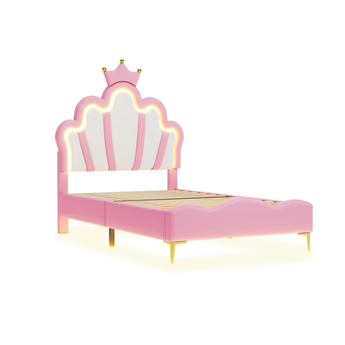 KINDERBETT 90/200 cm in Rosa mit LED-Beleuchtung und gepolstertem Kopfteil - Rosa, Kunststoff (90/200cm) - BEAOK