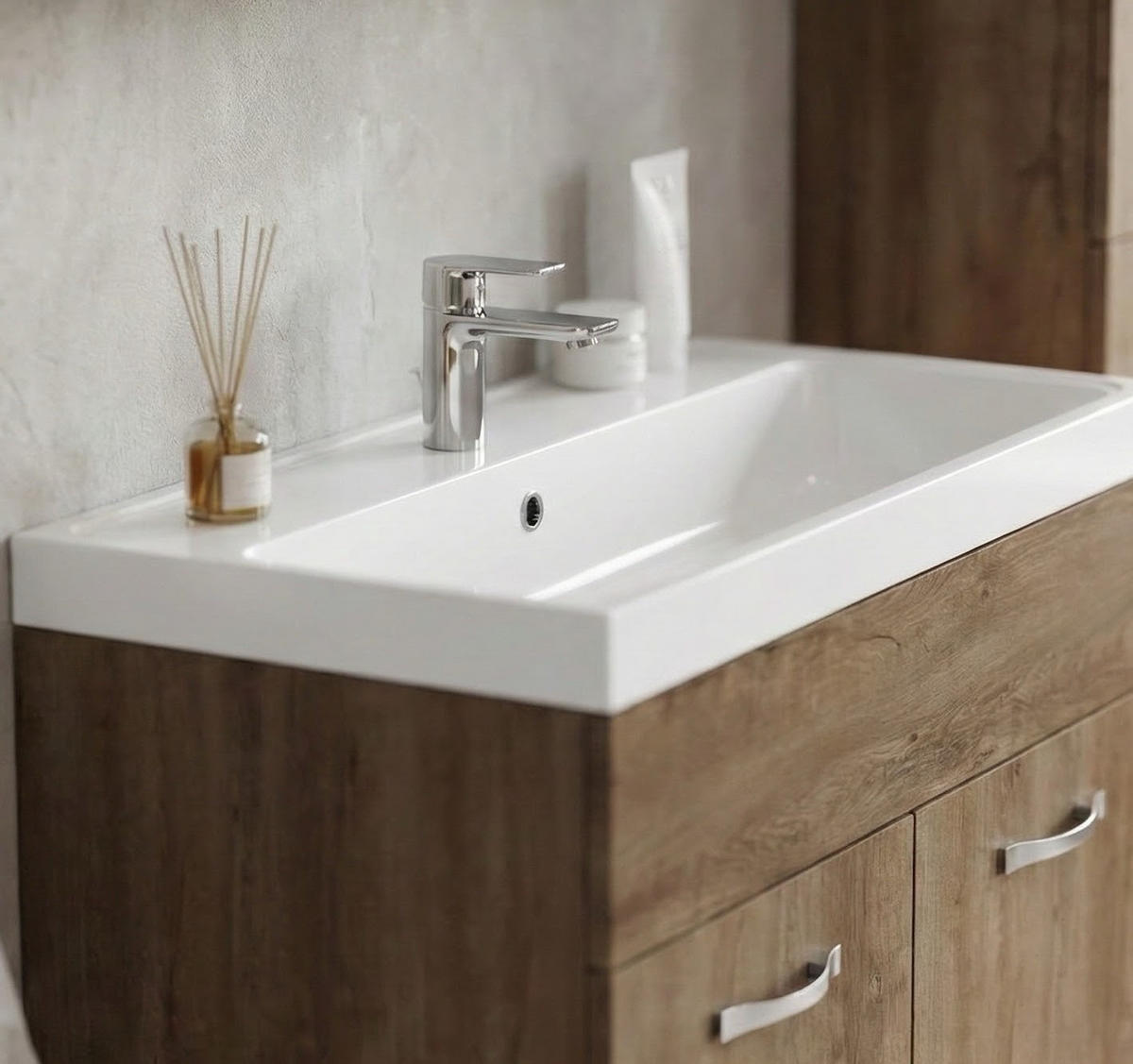 BADMÖBEL-SET Paso LED 4 Teile Braun Eiche - 80 x 35 x 55 cm - Eichefarben/Braun, Holz (80/55/40cm) - Badplaats