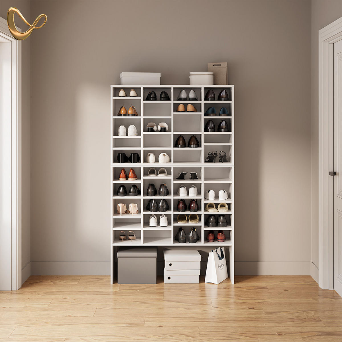 SCHUHSCHRANK Liguria Weiß 20 Fächer - Weiß, Holzwerkstoff (104/65.5/33cm) - Livinity®