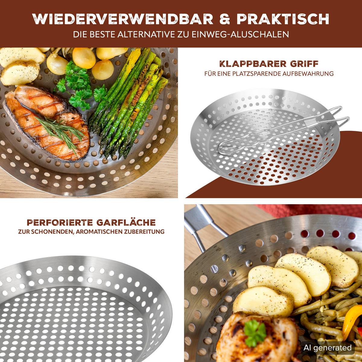 GRILLPFANNE, silber, Edelstahl - Edelstahlfarben, Metall (30.5/3.7/55.5cm) - bremermann