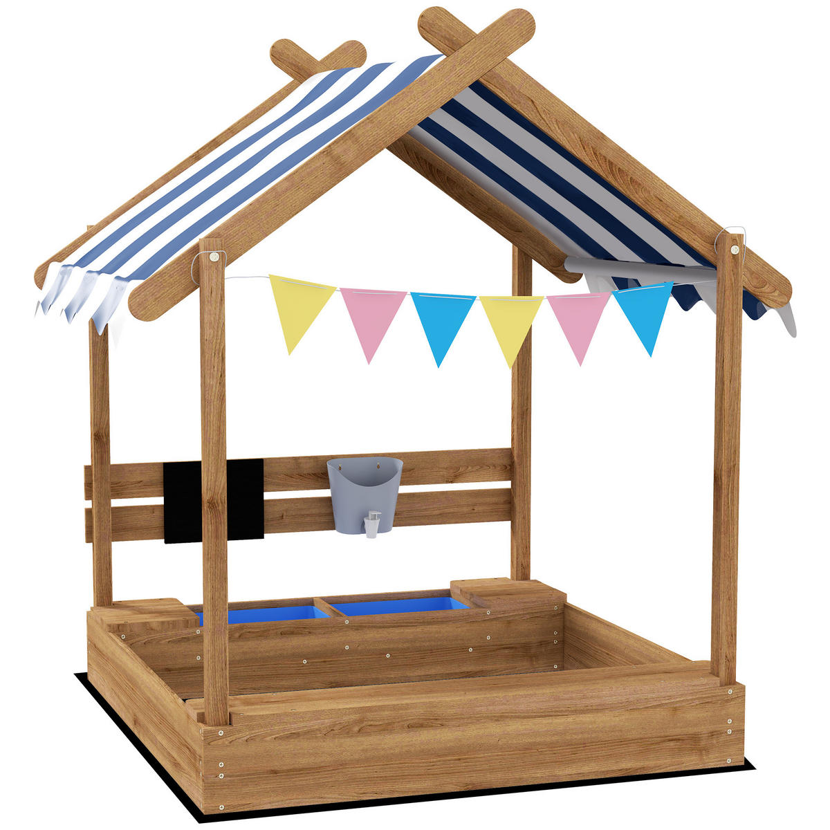 SANDKASTEN DE-18752 Hausform mit Vordach, Spüle & Tafel Schwarz - Braun, Holzwerkstoff (124/116/146cm) - ComfortXL