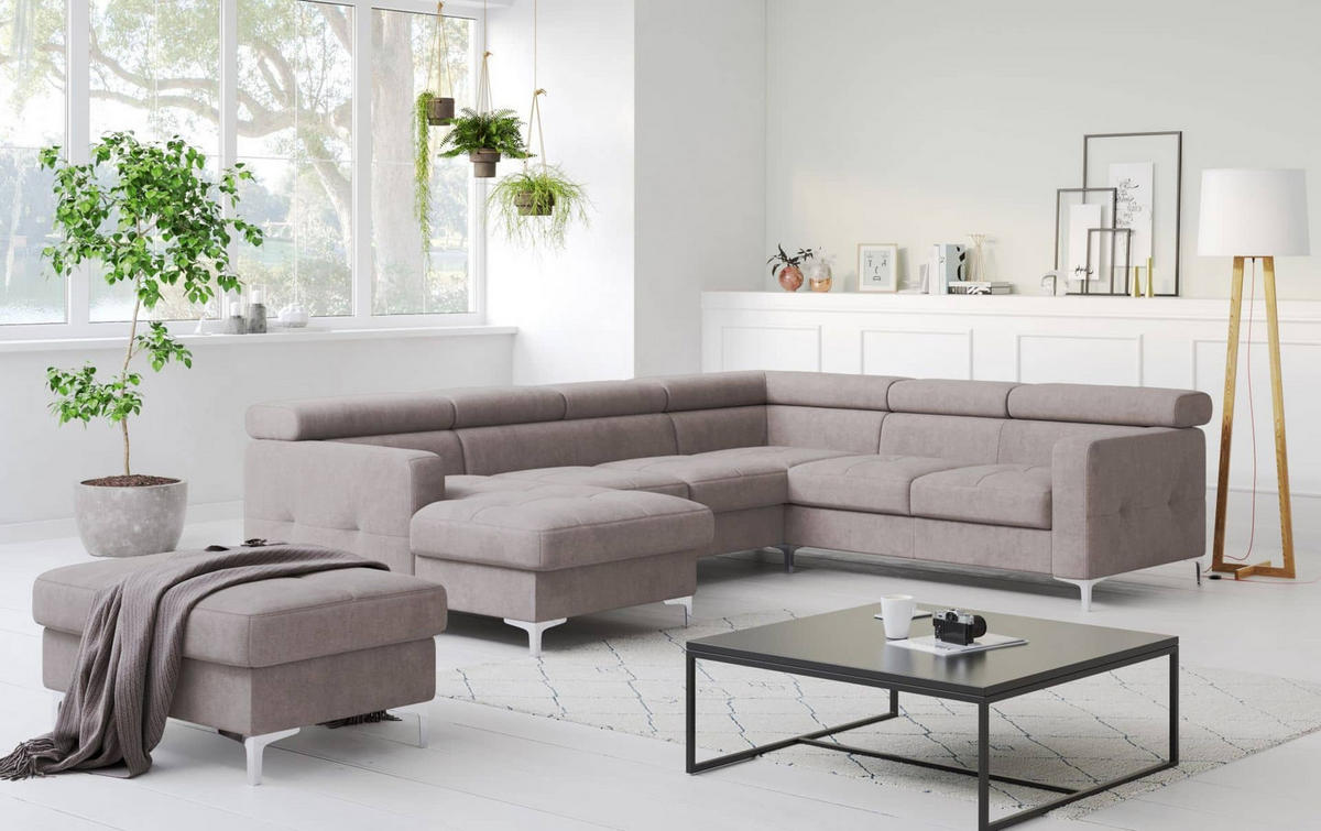 WOHNLANDSCHAFT mit Schlaffunktion und Bettkasten - Chromfarben/Silberfarben, Holz/Textil (240/74/304cm) - Cotta